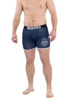 Boxer marine uni avec une coupe fermée et nom de la marque brodé