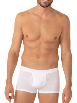 Boxer ouvert blanc uni en coton premium avec coupe sobre et confortable