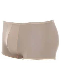 Boxer Plumes beige avec logo au niveau de la taille élastiquée coupe courte