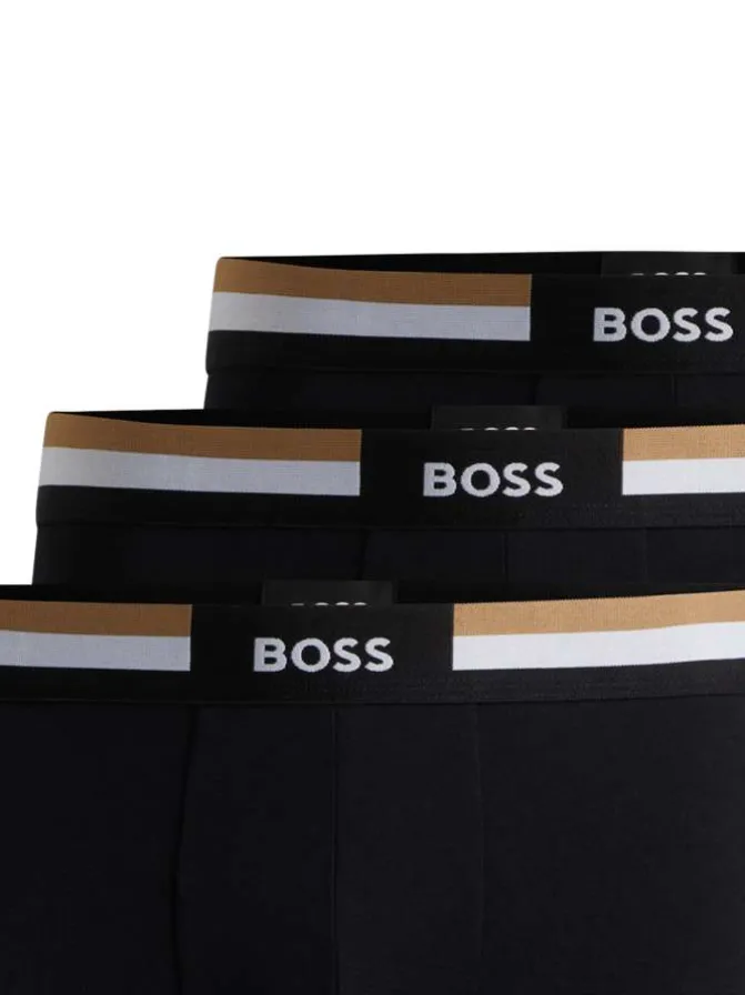 Boxers noirs unis avec ceinture bicolore et marque au centre
