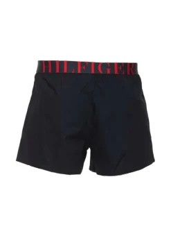 Boxer Tommy Hilfiger marine en coton stretch uni avec ceinture logotypée