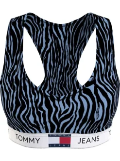 Brassière en coton mélangé bleue zèbre avec bande de maintien blanche
