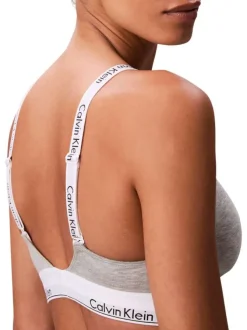 Brassière en coton mélangé grise unie avec bretelles blanches ajustables