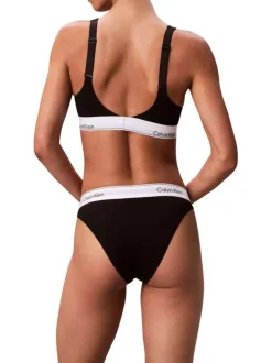 Brassière en coton mélangé noire unie avec bande élastiquée blanche
