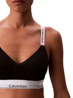 Brassière en coton mélangé noire unie avec bretelles blanches ajustables