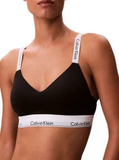 Brassière en coton mélangé noire unie avec bretelles blanches ajustables