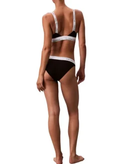 Brassière en coton mélangé noire unie avec bretelles blanches ajustables