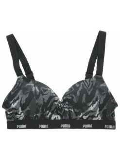 Brassière en coton noire à imprimé camouflage avec des bretelles réglables