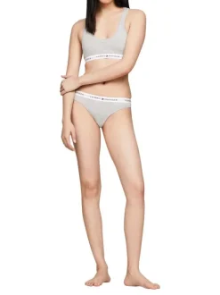 Brassière grise chinée avec des bretelles larges et une bande élastiquée