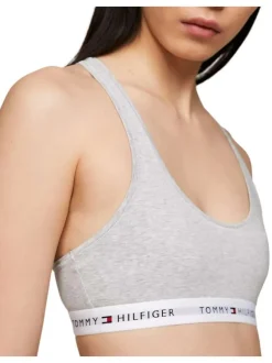 Brassière grise chinée avec des bretelles larges et une bande élastiquée