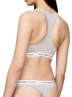 Brassière grise chinée avec des bretelles larges et une bande élastiquée