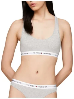 Brassière grise chinée avec des bretelles larges et une bande élastiquée