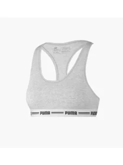 Brassière grise chinée avec une bande élastiquée brodée sous la poitrine