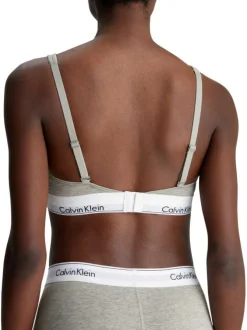 Brassière grise unie avec bretelles ajustables et nom de la marque imprimé
