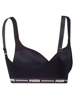 Brassière noire en coton mélangé unie avec taille élastiquée et nom de la marque