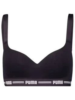 Brassière noire en coton mélangé unie avec taille élastiquée et nom de la marque
