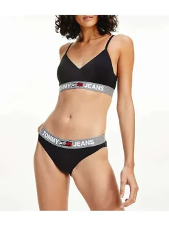 Brassière noire unie avec bande grise resserrée élastiquement sous la poitrine