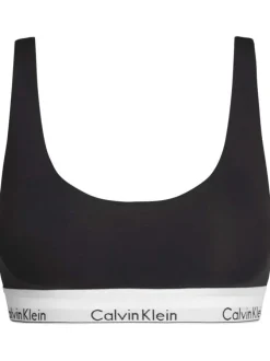 Brassière noire unie avec bande élastiquée avec nom de la marque