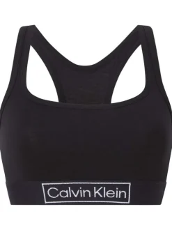 Brassière noire unie avec nom de la marque sur la bande élastiquée