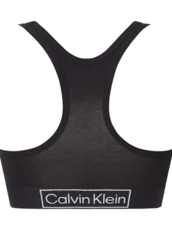 Brassière noire unie avec nom de la marque sur la bande élastiquée