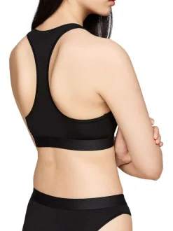 Brassière noire unie avec taille élastiquée et nom de la marque