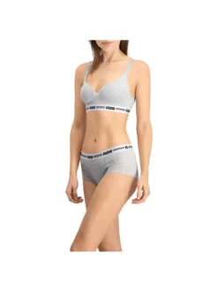Brassière Puma grise chiné en coton mélangé unie