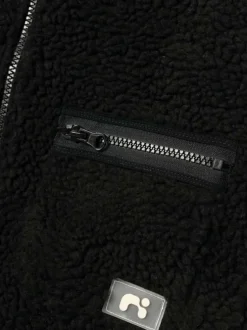 Cardigan sans manches noir en peluche zippé avec une coupe droite