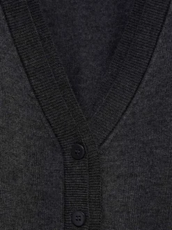 Cardigan anthracite en maille fine avec une coupe droite et un col v profond