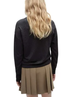 Cardigan anthracite en maille fine avec une coupe droite et un col v profond