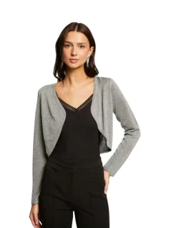 Cardigan anthracite pailleté à coupe cropped col v et à manches longues