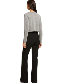 Cardigan anthracite pailleté à coupe cropped col v et à manches longues