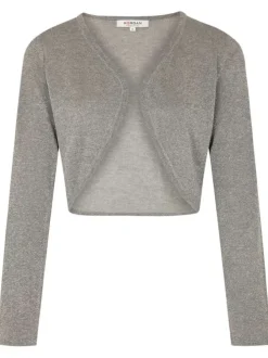 Cardigan anthracite pailleté à coupe cropped col v et à manches longues