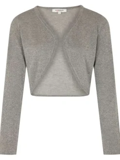 Cardigan anthracite pailleté à coupe cropped col v et à manches longues