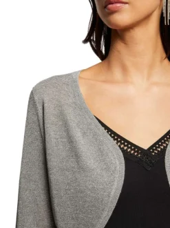 Cardigan anthracite pailleté à coupe cropped col v et à manches longues