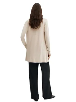 Cardigan beige chiné avec une coupe droite un col v et à manches longues