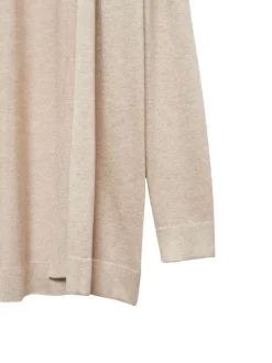 Cardigan beige chiné avec une coupe droite un col v et à manches longues