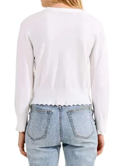 Cardigan blanc en maille côtelé à coupe cropped et à manches longues