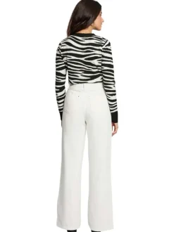 Cardigan blanc zébré à coupe ajustée avec un col v et des boutons or