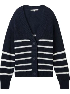 Cardigan bleu marine rayé à coupe oversize en maille épaisse