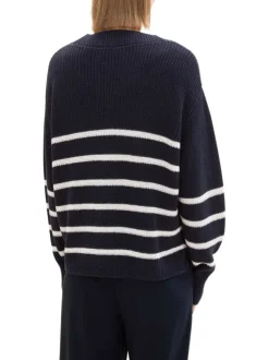 Cardigan bleu marine rayé à coupe oversize en maille épaisse
