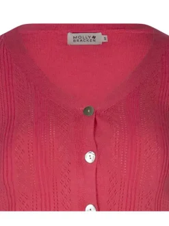 Cardigan boutonné framboise en maille ajourée à coupe cropped et col v