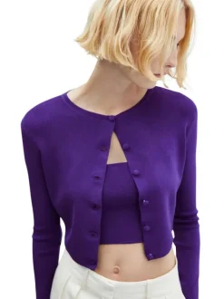 Cardigan boutonné violet avec une coupe cropped et un col rond