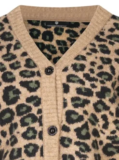 Cardigan camel léopard avec une coupe ajustée à col v et des manches longues