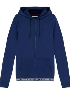 Cardigan à capuche marine uni coupe droite loungewear