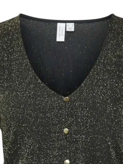 Cardigan court noir pailleté avec une coupe droite un col v et 5 boutons