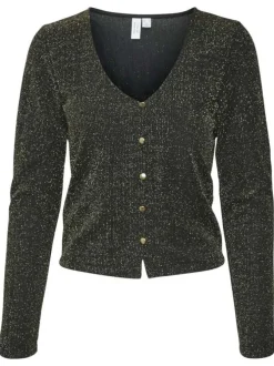 Cardigan court noir pailleté avec une coupe droite un col v et 5 boutons