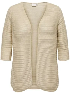 Cardigan écru en maille effet gaufrée à coupe ouvert et à manches longues