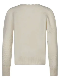 Cardigan écru uni coupe ajustée avec un col V et des manches longues