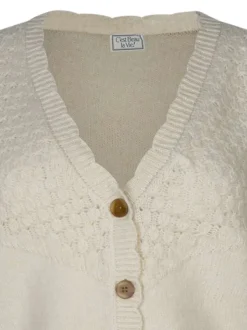 Cardigan écru uni coupe ajustée avec un col V et des manches longues