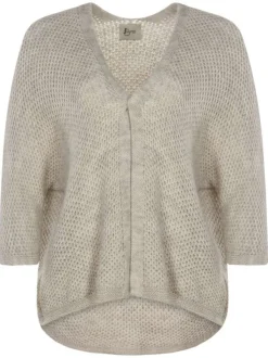 Cardigan écru uni pour femme en point chaine avec coupe droite